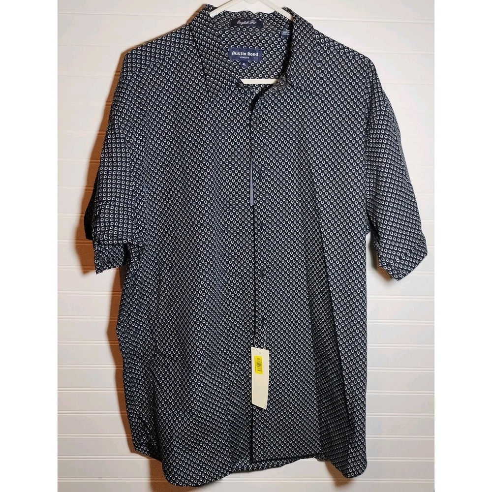 Austin Reed London Men XL Platinum Black Geometric Short Sleeve Button Shirt New